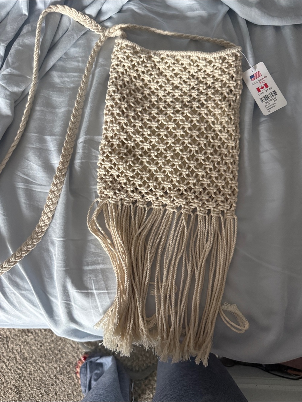 Claire's Cream Woven Fringe Crossbody Pouch